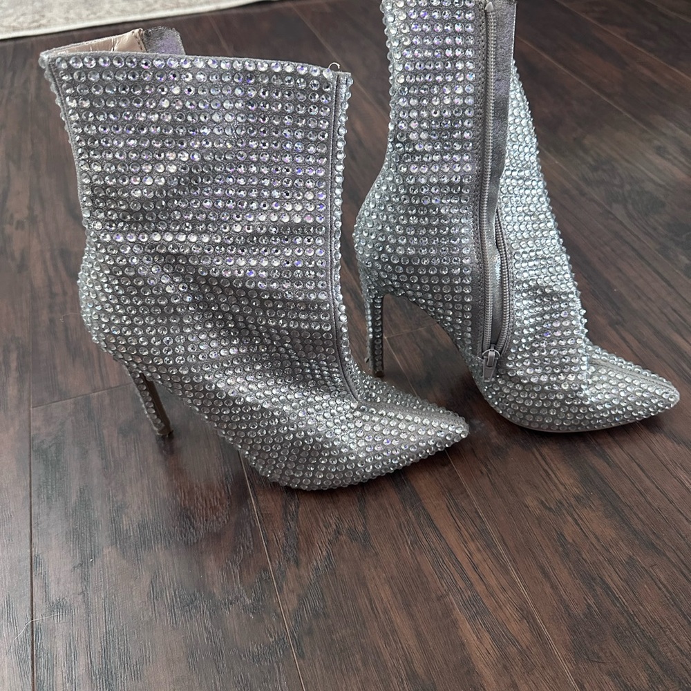 Silver Rhinestone Ankle Boots